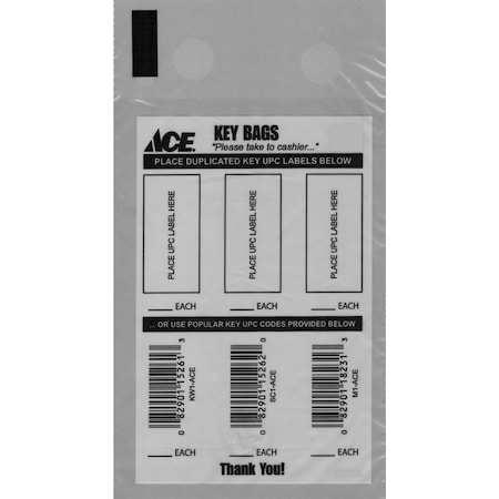 Centurion Ace Logo Plastic Clear Key Bags 250 pk 6 in. H X 4 in. W 7141200